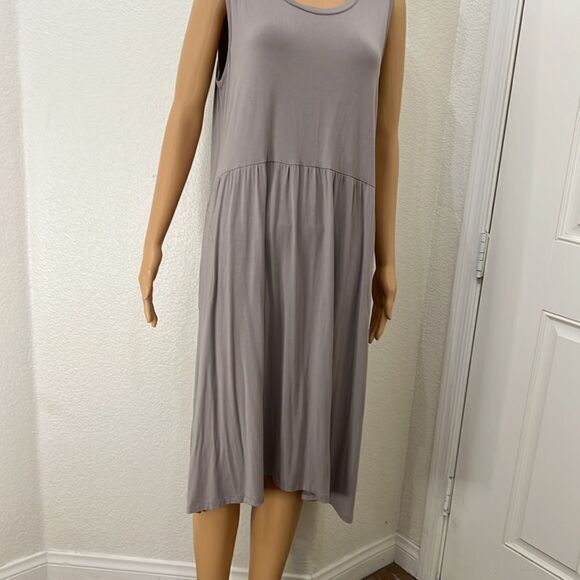 Logo Lori Goldstein Woman’s Dress Size LP STACEY Gray Sleeveless 2 Pockets Midi - Picture 5 of 10